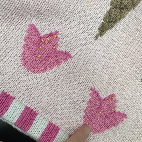 Vintage 1990s Quacker Factory Pink Knit Cardigan Summer Short Sleeve Plus Size - Picture 7 of 8